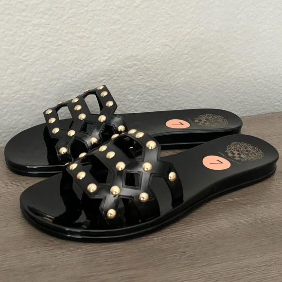 Vince Camuto • Carron Jelly Slide Sandals - Black w/ Gold Studs, Women’s Size 7 - Picture 3 of 14